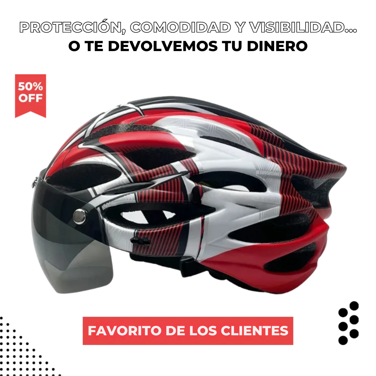 Cyclonix España - Casco con visera desmontable y LED – CycloGuard™ (rojo)